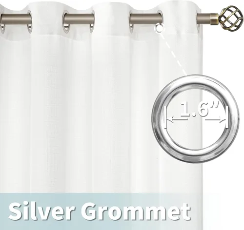 Vista 4 de LAMIT Cortinas de Lino Blancas Semitransparentes para Dormitorio, Paneles Filtrantes de Luz, Cortinas de Lino con Ojales de Protección de Privacidad