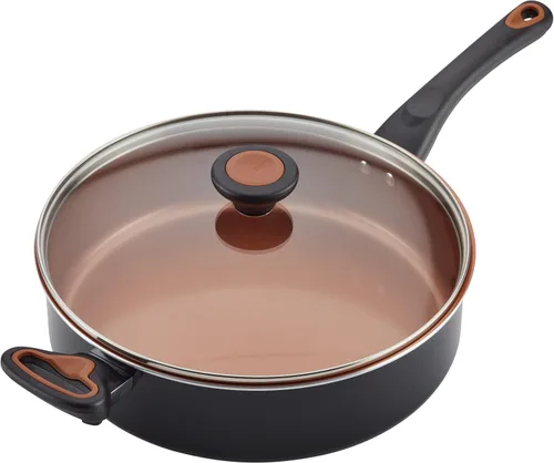 Vista 5 de Farberware Glide Ceramic Sartén Antiadherente / Sartén para Saltear / Sartén para Freír con Tapa y Mango Auxiliar - 4 Cuartos, Negro