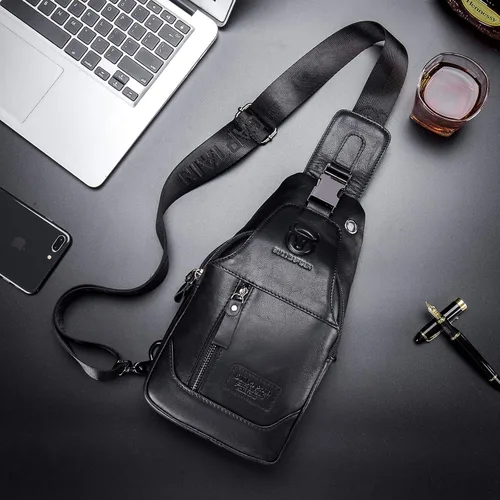 Vista 14 de LUKZIJAES Bolso bandolera de cuero genuino para hombre