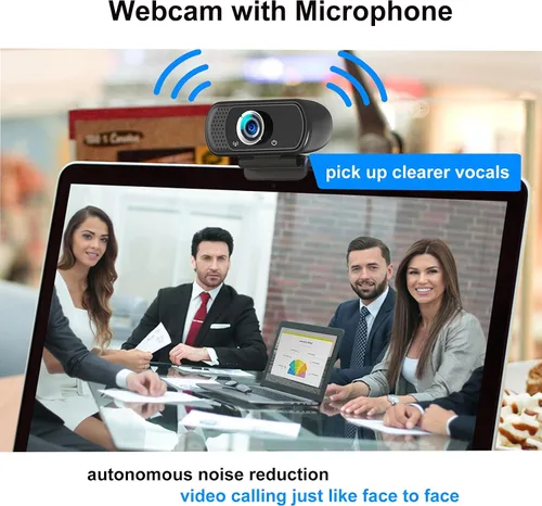 Vista 3 de Cámara web de 1080p con micrófono, cámara web USB con ángulo de visión de 110 grados, cámara de computadora, trípode de cámara web/cubierta