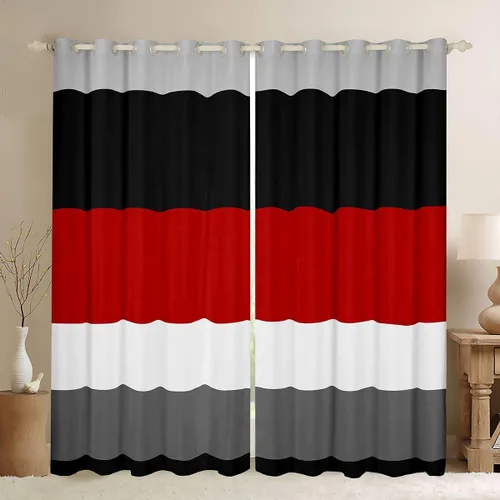 Vista 25 de Cortinas opacas de 38 pulgadas de ancho x 45 pulgadas de largo, cortinas opacas de triángulo geométrico naranja, negro, gris claro, cortinas