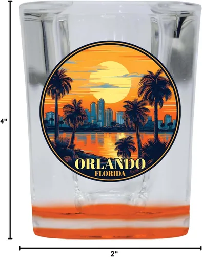 Vista 3 de Orlando Florida Design B Souvenir - Vaso de chupito cuadrado de 2.5 onzas, color naranja