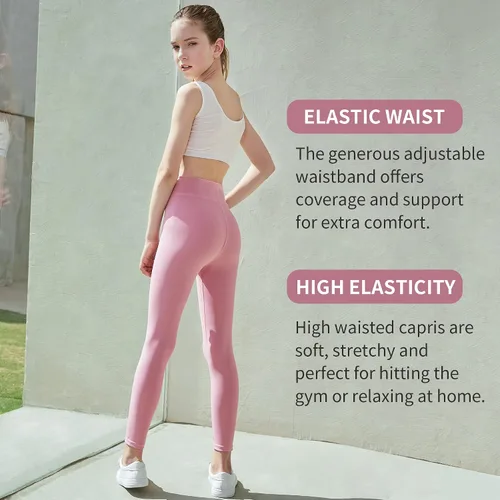 Vista 2 de BIG ELEPHANT Leggings deportivos de yoga para niñas, mallas de baile para correr, pantalones activos elásticos para jóvenes y niños de 4 a 13 años