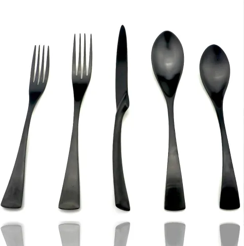 Vista 13 de JASHII Juego de cubiertos de acero inoxidable 18/10, 24 piezas, color negro mate, cuchillo de carne, tenedor de ensalada, cuchara de postre