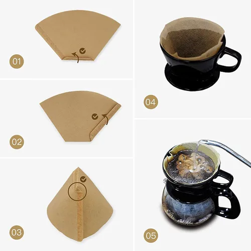 Vista 5 de Filtro de café de cono #4 de 8 a 12 tazas, papel natural sin blanquear, sin soplar, desechable para cafetera de verter y gotear, 100