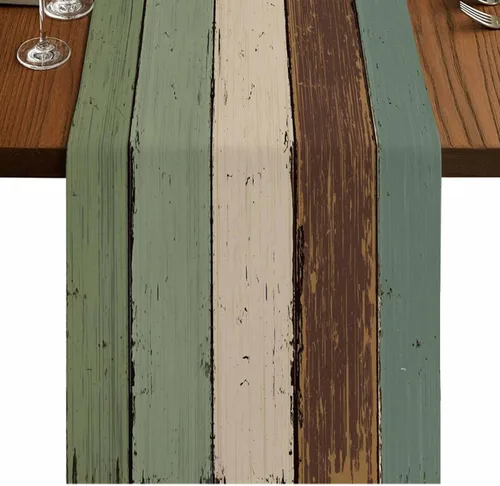 Vista 57 de Vandarllin Camino de mesa de lino y algodón estilo rústico retro, textura de madera de granero, color degradado, azul aguamarina, gris
