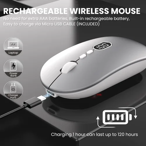 Vista 6 de MAGIC-REFINER X1 - Mouse inalámbrico para computadora portátil con nivel de batería visible, mouse USB ultradelgado portátil de 2.4G, clic