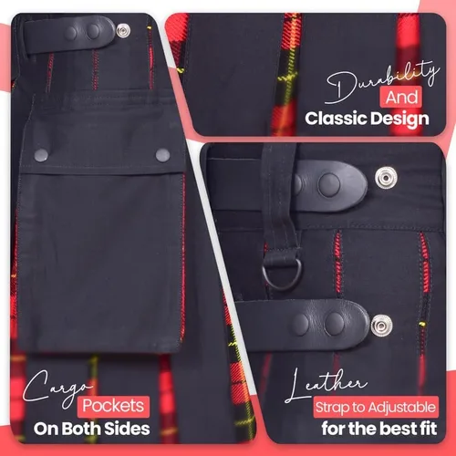 Vista 4 de UFS Kilts-Kilts - Kilts para hombre, talla grande, híbridos escoceses, algodón negro y tartán, con correas de cuero, para hombre, Tartán Wallace