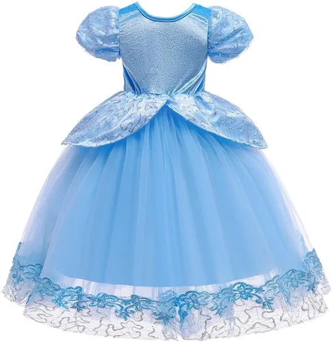 Vista 36 de Vestido de cumpleaños de princesa Cenicienta para niñas, disfraz de Halloween, concurso de Navidad, fiesta de baile con accesorios