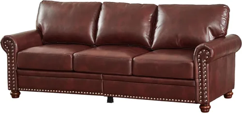 Vista 7 de Classic Century - Sofá de 3 asientos de piel sintética burdeos con ribete de cabeza de clavo, sofá relleno de espuma para sala de estar, 82.68 x
