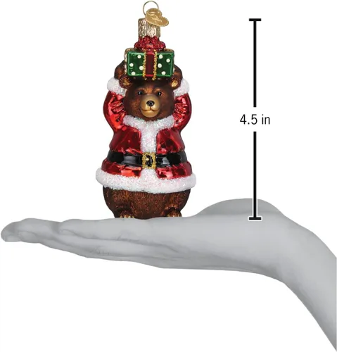 Vista 4 de Old World Christmas Adorno de cristal soplado de oso de Navidad para árbol de Navidad, decoración navideña artesanal, colección de animales de vida