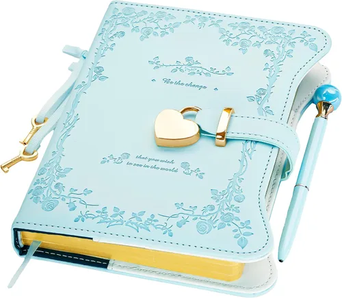 Vista 15 de Hoci Poci Agenda con candado y llaves para niñas, ideas de regalo para niñas, diario de 360 páginas con bordes dorados para mujeres, cuaderno
