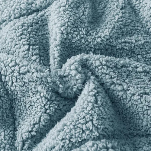 Vista 7 de KASENTEX - Edredón de lujo súper ultra suave de sherpa de pelo sintético, ropa de cama reversible apta para lavar a máquina, en color azul cielo