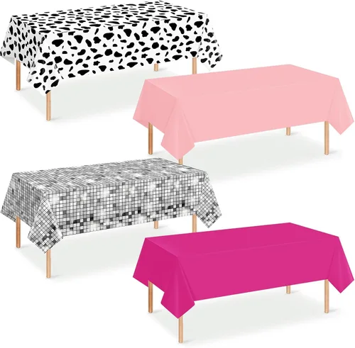 Vista 19 de Paquete de 12 manteles de plástico para baby shower de vaquero para mesas rectangulares, funda de mesa desechable con estampado de vaca, mantel