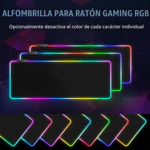 Vista 3 de Alfombrilla de mouse grande RGB para juegos, 15 modos de luz, control táctil, alfombrilla de teclado de computadora suave extendida, base de goma