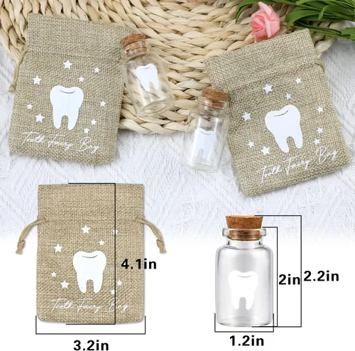 Vista 2 de Free-Space Juego de bolsas de hadas de dientes con 2 botellas de vidrio pequeñas - Recuerdo para niños
