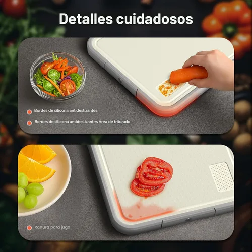 Vista 7 de Sumzzz Tabla de cortar de acero inoxidable para cocina, tabla de cortar 2 en 1 de doble cara, apta para lavavajillas, acero inoxidable de grado