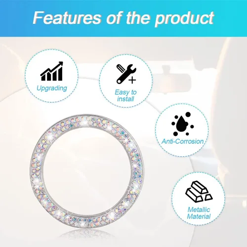 Vista 3 de Calcomanías para anillo de arranque de motor con diamantes de imitación de cristal, paquete de 2 unidades, cubierta para botón de arranque de Doble