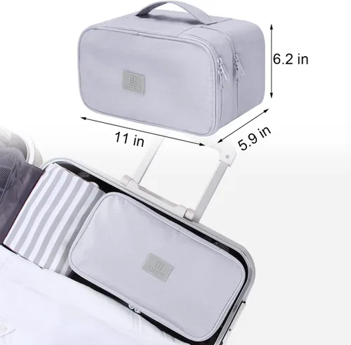 Vista 3 de Bolsa de viaje para brasier de ropa interior, bolsa organizadora de ropa interior de doble capa, estuche de viaje para brasier, calcetines