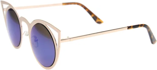 Vista 34 de zeroUV Gafas de sol redondas de metal recortadas con lente de espejo de ojo de gato para mujer