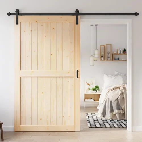 Vista 12 de Losa de puerta corrediza de madera de granero de 36 x 84 pulgadas (puerta doble de 18 x 84 pulgadas) con kit de herramientas de 6.6 pies, requiere