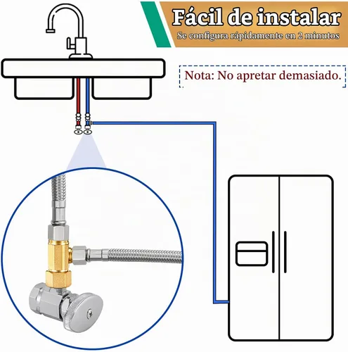 Vista 2 de Divisor de adaptador de línea de agua de latón para refrigerador, válvula en T de línea de suministro de nevera para fabricador de hielo
