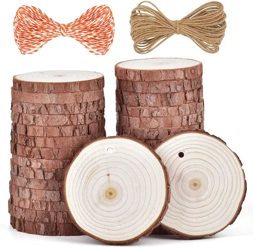 Vista 9 de 5ARTH Rebanadas de madera natural, 30 piezas de 2.4 a 2.8 pulgadas, kit de madera sin terminar preperforado con agujero, círculos de madera