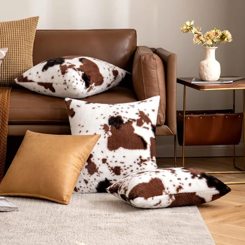 Vista 5 de Juego de 2 fundas de almohada de lujo de piel sintética para sofá, decorativas, suaves, esponjosas, para sala de estar, dormitorio, automóvil