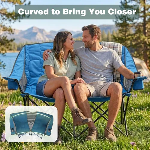 Vista 5 de SUNNYFEEL Silla Plegable Doble de Camping, Silla Loveseat Sobredimensionada, Silla de Césped Portátil/Plegable Resistente con Almacenamiento