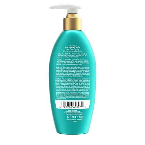 Vista 6 de OGX Locking + Coconut Curls - Crema de secado al aire, sin parabenos, 6 oz