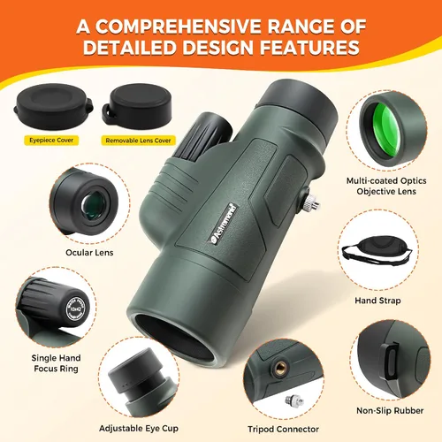 Vista 5 de Astromania Telescopio monocular 10x42 BAK4 monoculares de alta potencia para adultos Compact Portable Waterproof Monocular with Hand Strap