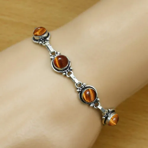 Vista 63 de Round Shape Natural & Synthetic Gemstones Silver Plated Bracelets for Women - Vintage Bohemian Style Handmade Birthstone Adjustable Link Bracelet