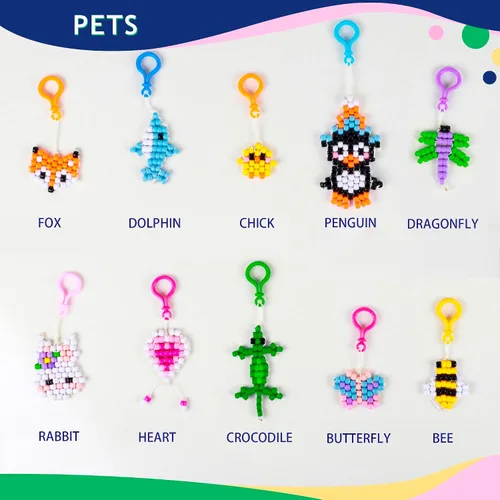 Vista 3 de LORHAKI Kit de cuentas para mascotas, regalo de manualidades para niños, llavero de animales de cuentas, juego de manualidades para principiantes