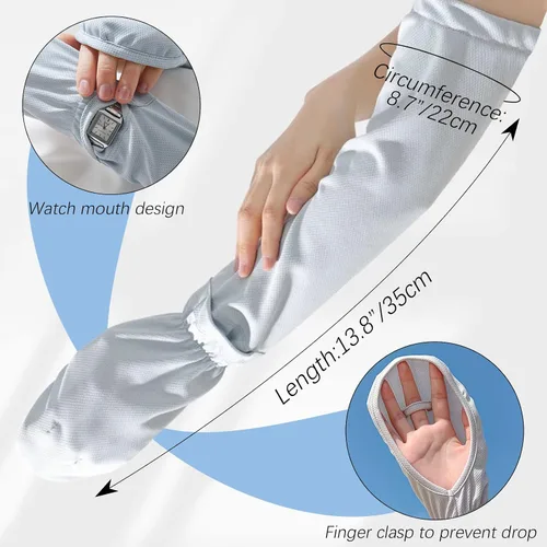 Vista 2 de RainFlowwer Driving Fingerless Sun Sleeves, Adjustable Arm Sleeve with Gloves, UV Protection Cooling Arm Cover for Gardening
