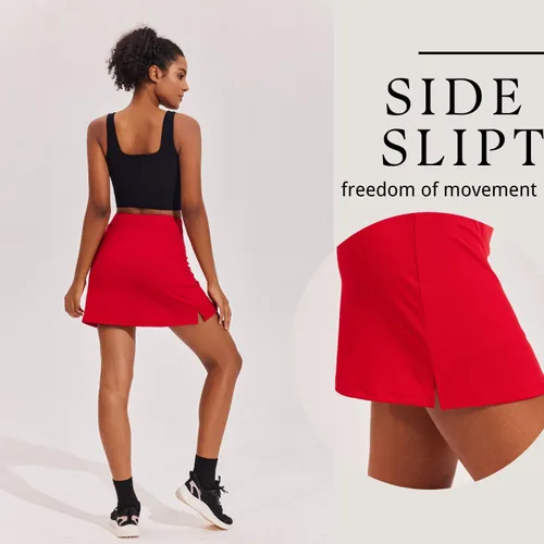 Vista 4 de Ekouaer - Falda pantalón deportiva con pantalón corto y bolsillo interior para mujer, faldas ligeras para golf, tenis, correr, entrenamiento