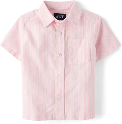Vista 9 de The Children's Place Baby Boys' and Toddler Poplin Short Sleeve Button Down Shirt (Applemint)