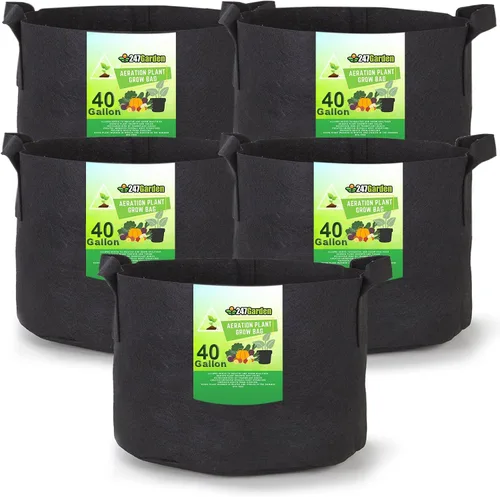 Vista 7 de 247Garden Paquete de 5 Macetas/Bolsas de Cultivo de Tela de Aireación de 1 Galón para Plantas con Asas (260 GSM, Negro, 6H x 7D)
