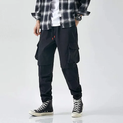 Vista 3 de XYXIONGMAO Pantalones deportivos tácticos de hip hop para hombre, color negro, ropa de calle, pantalones de hip hop, overoles verdes, pantalones