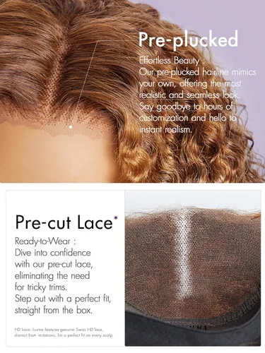 Vista 3 de LUVME HAIR Pelucas de cabello humano rizado marrón de 12 pulgadas, sin pegamento, precortada, con encaje frontal, prearrancado, 4/30, mezcla