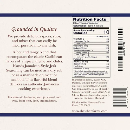 Vista 2 de Shawhan Farms Islands Jamaican-Style Jerk Seasoning - Sin OMG - Naturalmente libre de gluten - Perfecto para carnes, adobos y verduras - Botella