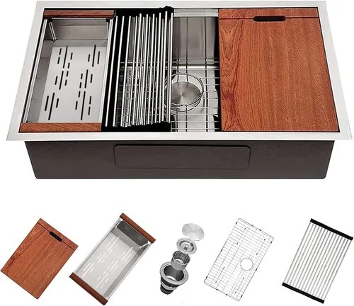 Vista 35 de Mocoloo Fregadero de barra bajo encimera de 13 pulgadas color negro plomizo – Fregadero de cocina pequeño de acero inoxidable T304 de 13 x 15