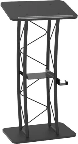 Vista 3 de FixtureDisplays® Atril de púlpito curvo de metal y madera con portavasos 11568