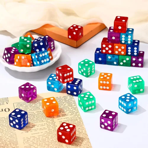 Vista 6 de Seenelling Juego de 36 dados de 19 mm estilo casino para Craps, acrílicos y translúcidos D6, cuadrados con bordes redondeados para casino, Craps