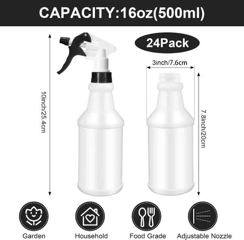 Vista 2 de Rtteri 24 botellas de plástico de 16 onzas para soluciones de limpieza, botellas de pulverización a granel vacías y reutilizables a prueba de fugas