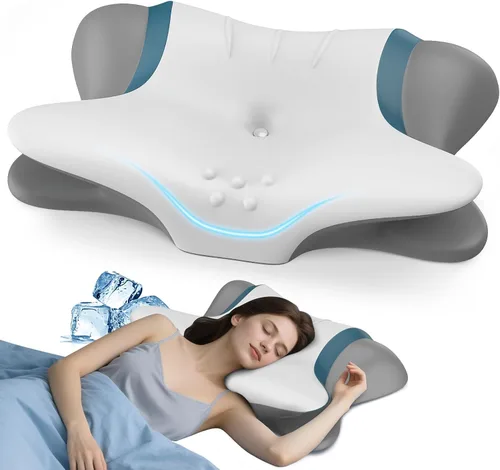 Vista 5 de Almohada cervical para aliviar el dolor de cuello, almohada cervical ergonómica para dormir, almohadas de espuma viscoelástica con funda de almohada