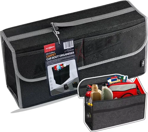 Vista 8 de Organizador de maletero de automóvil, organizador de bolsa de coche de fieltro suave, plegable de 12 x 7 x 12 pulgadas, para Honda CRV Civic Accord