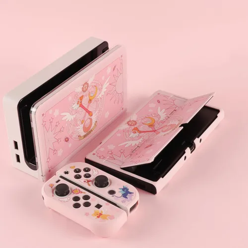 Vista 2 de BLINGKIYO Funda protectora para Nintendo SwitchSwitch OLED, lindo diseño de dibujos animados de policarbonato duro rosa acoplable para NS SwitchSkin
