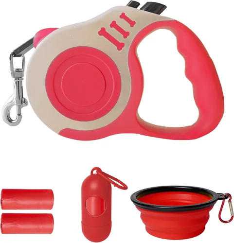 Vista 25 de Correa retráctil para perros pequeños y medianos, automática, telescópica, cinta para mascotas de 10/16 pies, duradera y práctica, con asa A1- rosa