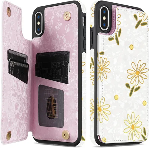 Vista 57 de NNH Funda tipo cartera compatible con iPhone Xs Max con bloqueo RFID, ranuras para tarjetas, folio de piel sintética, función atril, doble cierre