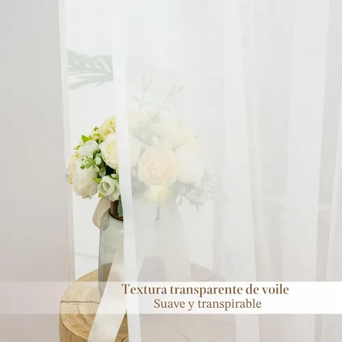 Vista 5 de L.Z.E - Cortinas transparentes blancas y negras de 63 pulgadas de largo, 2 paneles para sala de estar, cortinas elegantes y modernas transparentes